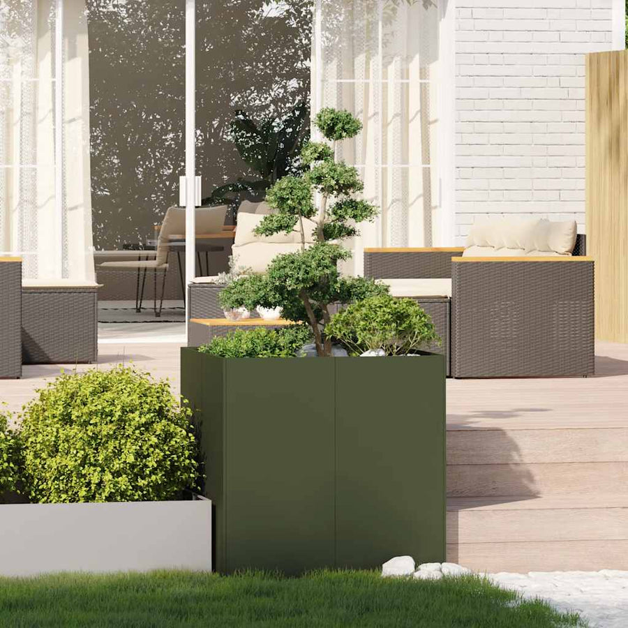 Plantenbak 80x80x80 cm staal olijfgroen