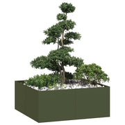 Planter box 100x100x40 cm steel olive green