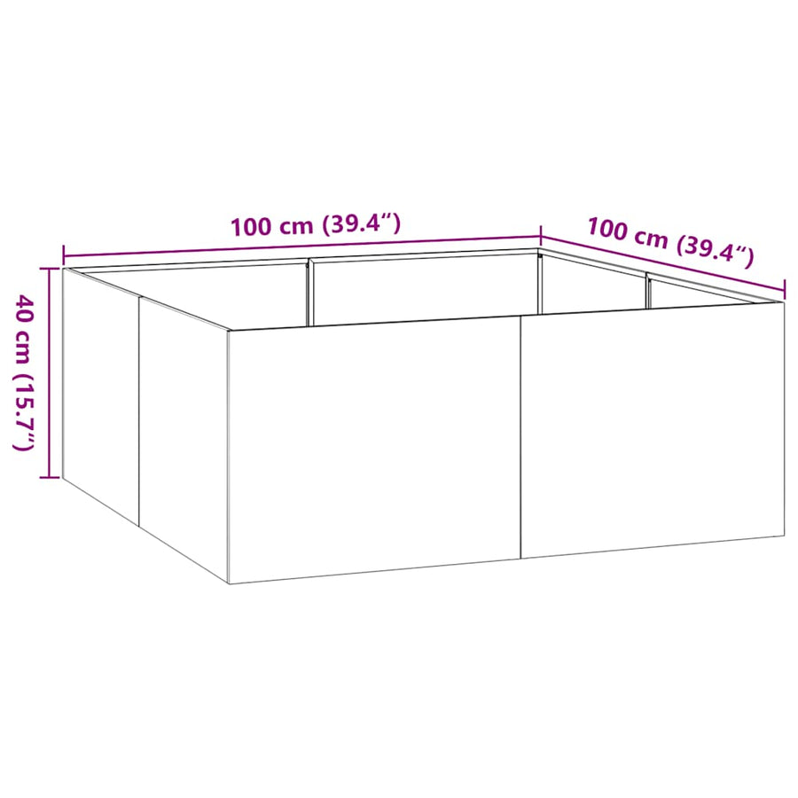 Plantenbak Roestvrij Staal 100 x 100 x 40 cm