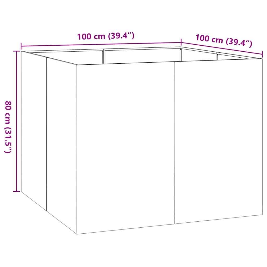 Plantenbak Roestvrij Staal 100 x 100 x 80 cm