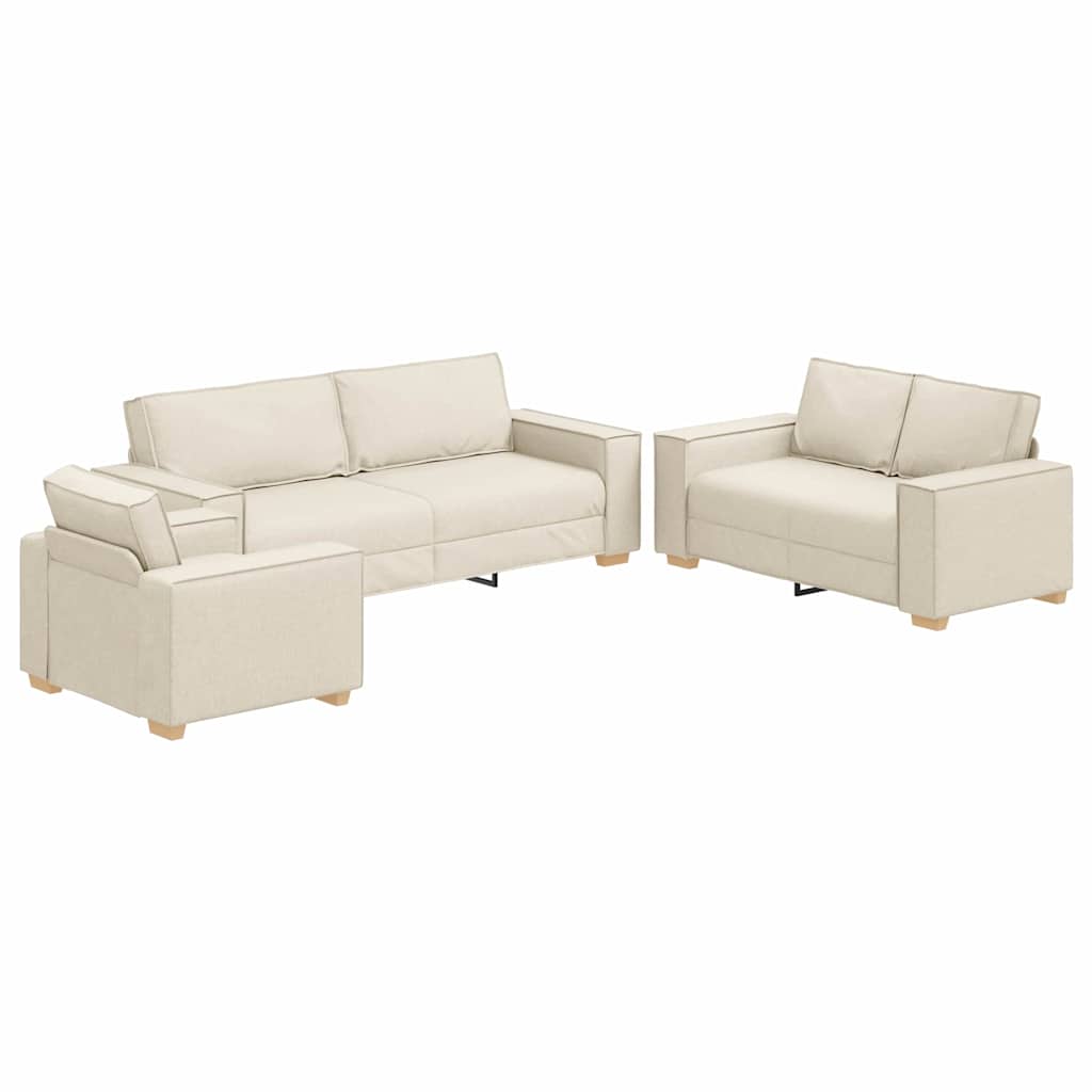 Bankstel 3 pcs Beige Linnen-mix stof