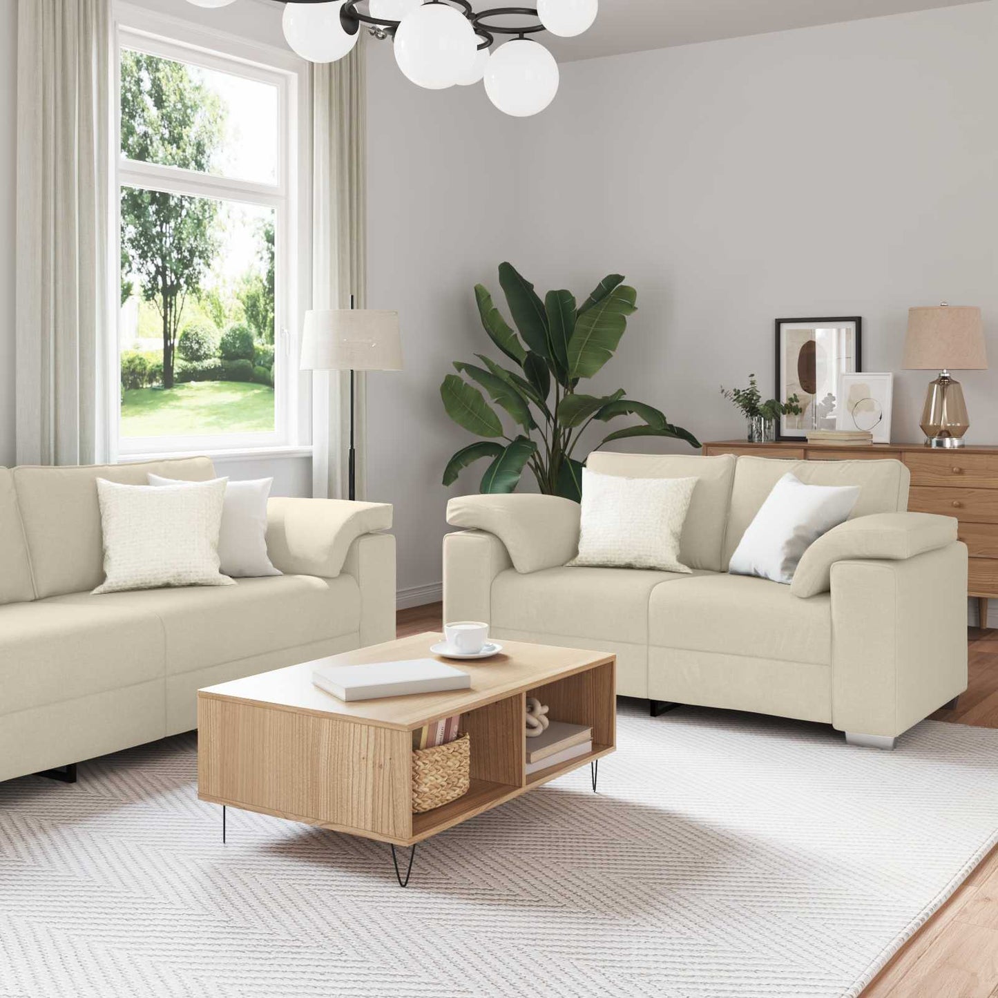 Bank 3 pcs Beige 219 x 80 x 82 cm Linnen-mix stof