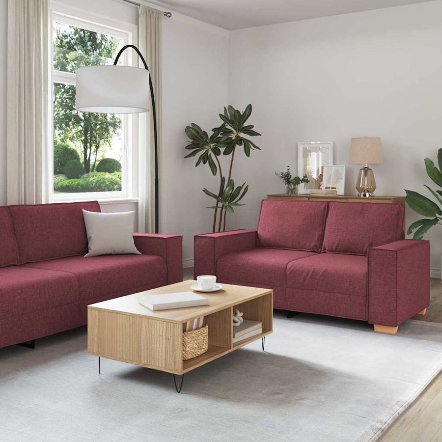 Bank 3 Pcs Linnen-Mix Stof Wijnrood