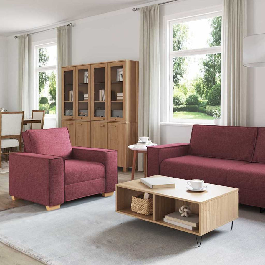 Bank 3 Pcs Linnen-Mix Stof Wijnrood