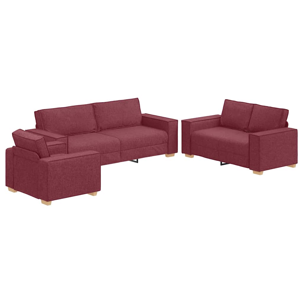 Bank 3 Pcs Linnen-Mix Stof Wijnrood
