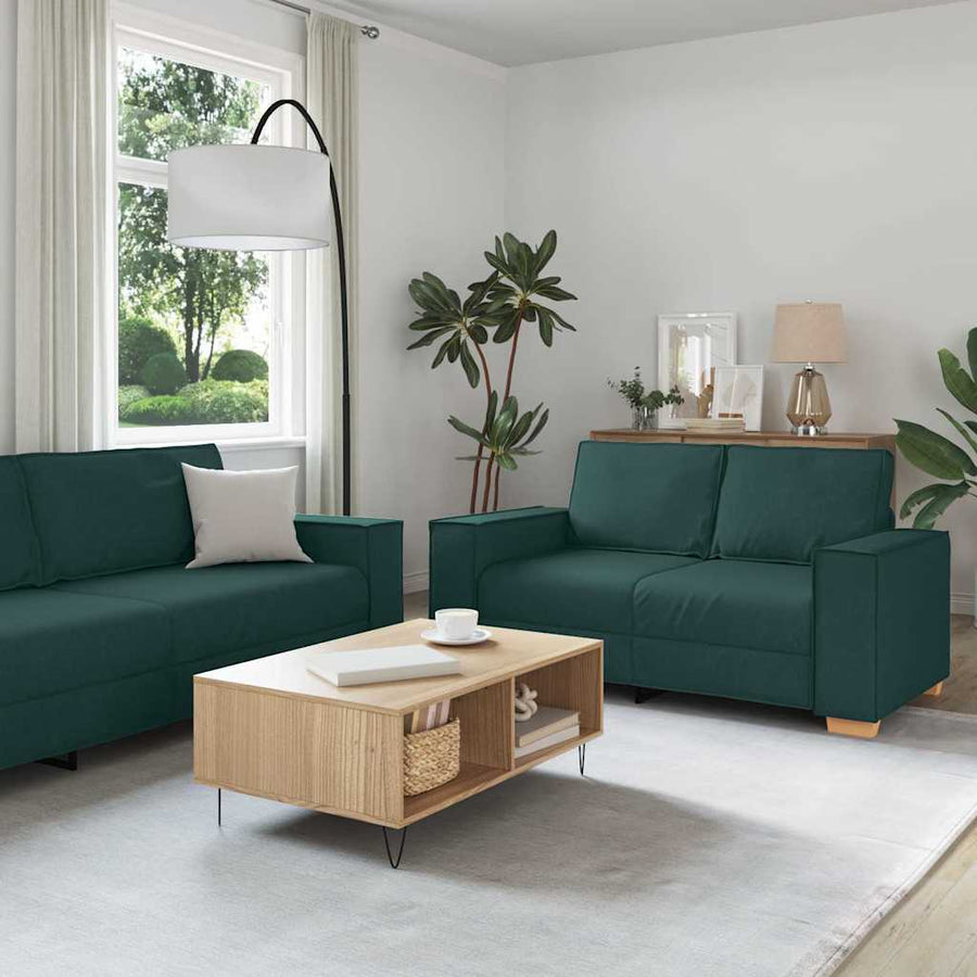 Bank 3 Pcs Donkergroen Linnen-Mix Stof