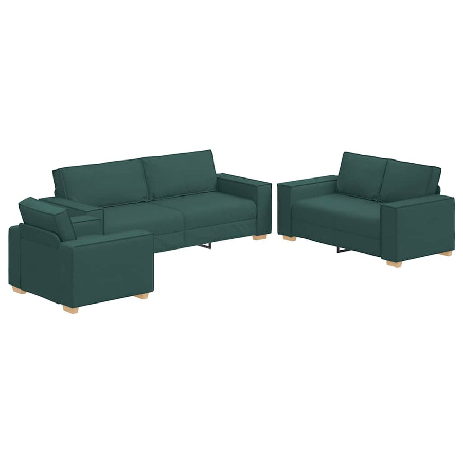 Bank 3 Pcs Donkergroen Linnen-Mix Stof