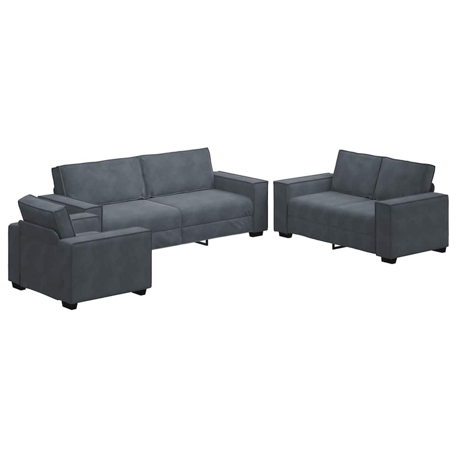 3-Delige Loungeset Met Kussens Fluweel Donkergrijs