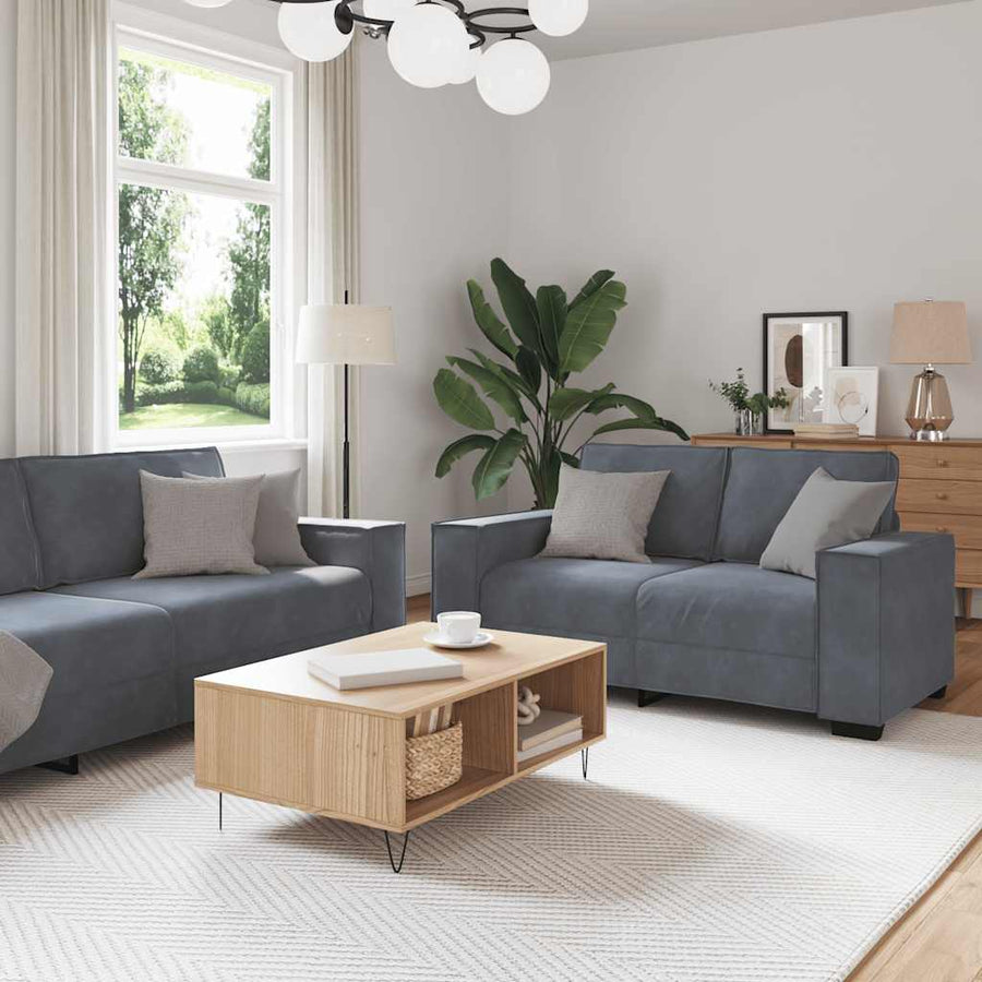 3-Delige Loungeset Met Kussens Fluweel Donkergrijs