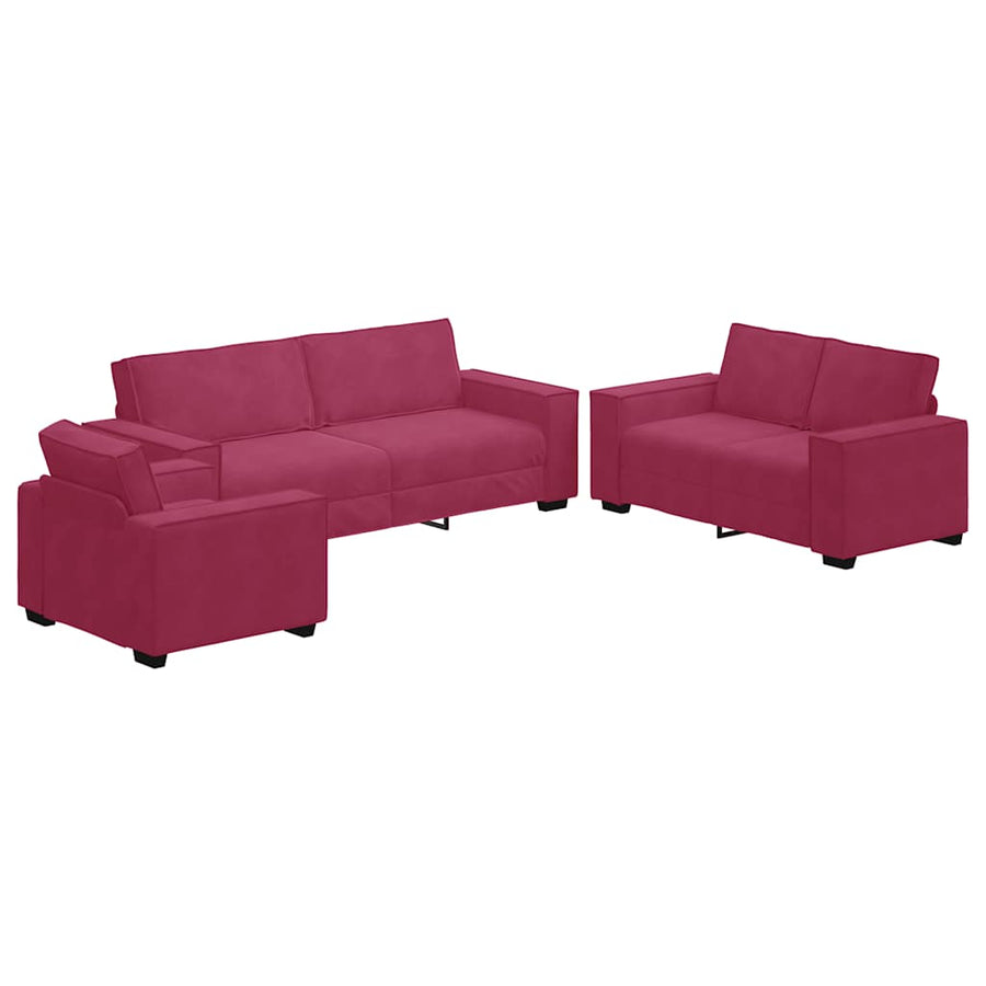 3-Delige Loungeset Met Kussens Fluweel Wijnrood