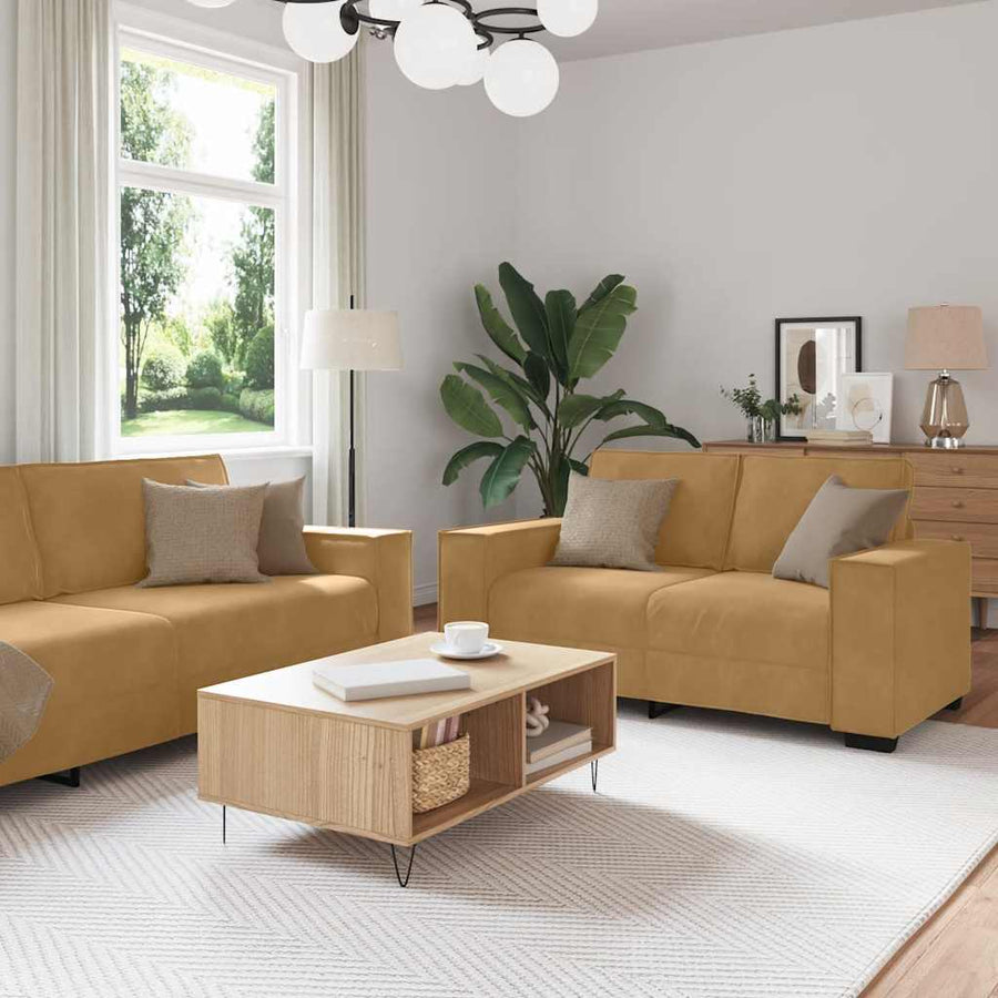 3-Delige Loungeset Met Kussens Fluweel Bruin