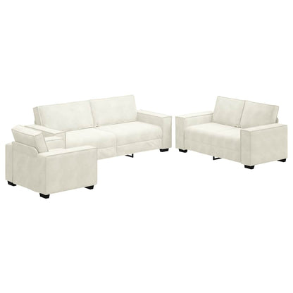 3-delige Loungeset met kussens fluweel crèmekleurig