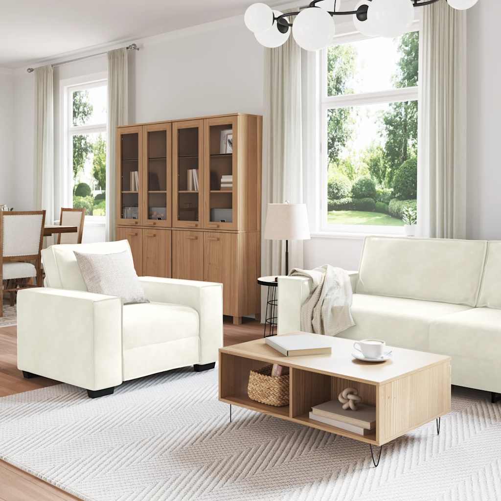 3-delige Loungeset met kussens fluweel crèmekleurig