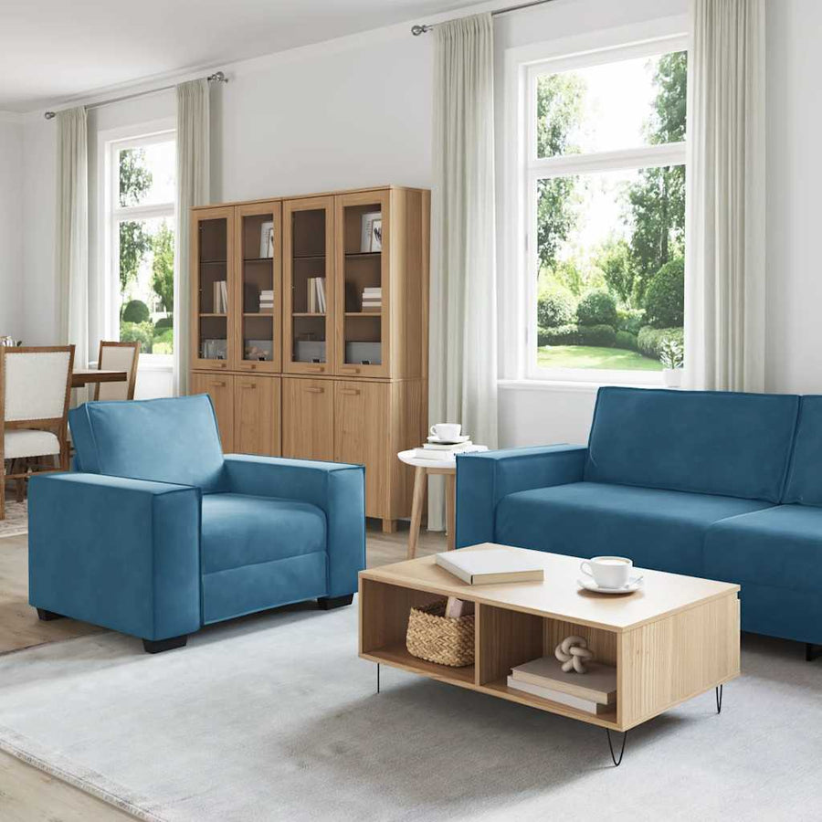 3-Delige Loungeset Met Kussens Fluweel Blauw