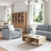 Bankstel stof 221 cm lichtgrijs 6 personen