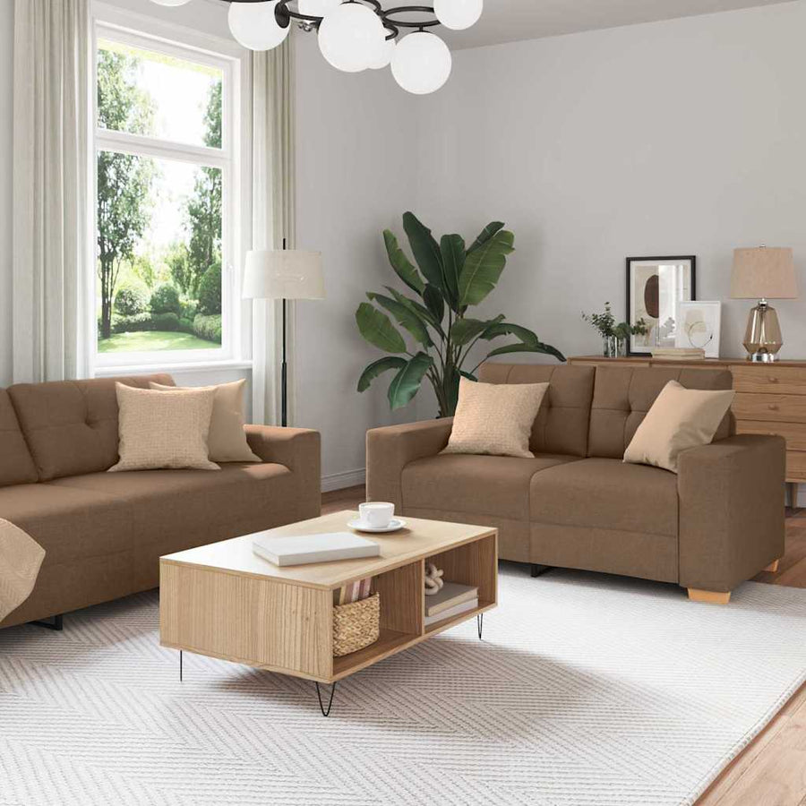 Bank 3 Pcs Linnen-Mix Stof Bruin