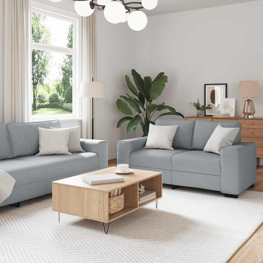 3-Delige Loungeset Met Kussens Stof Lichtgrijs
