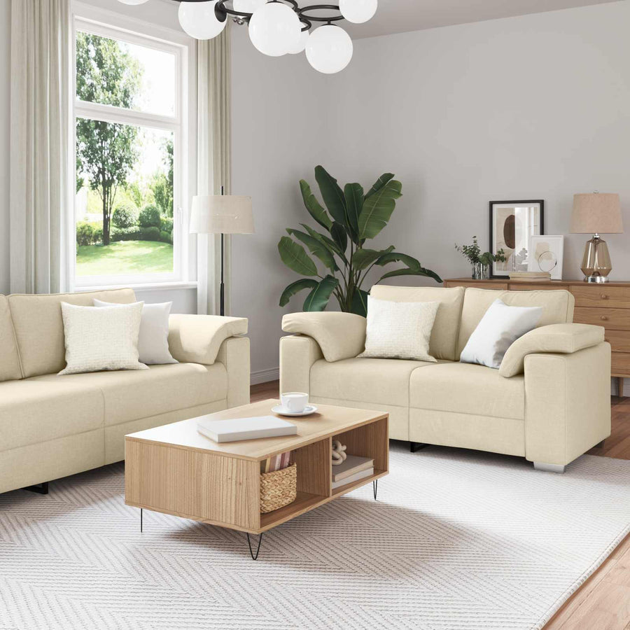 Bank 3 pcs Crème 219 x 80 x 82 cm Linnen-mix stof