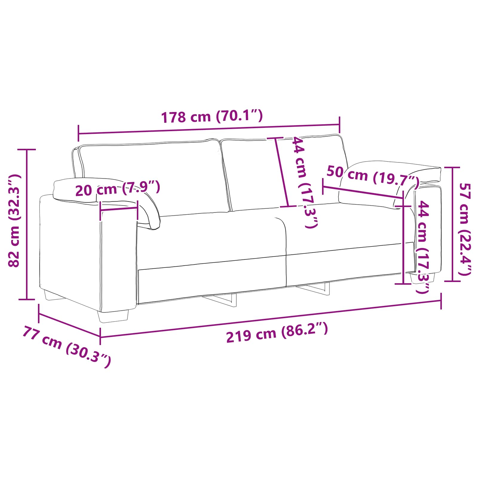 Bank 3 pcs Crème 219 x 80 x 82 cm Linnen-mix stof