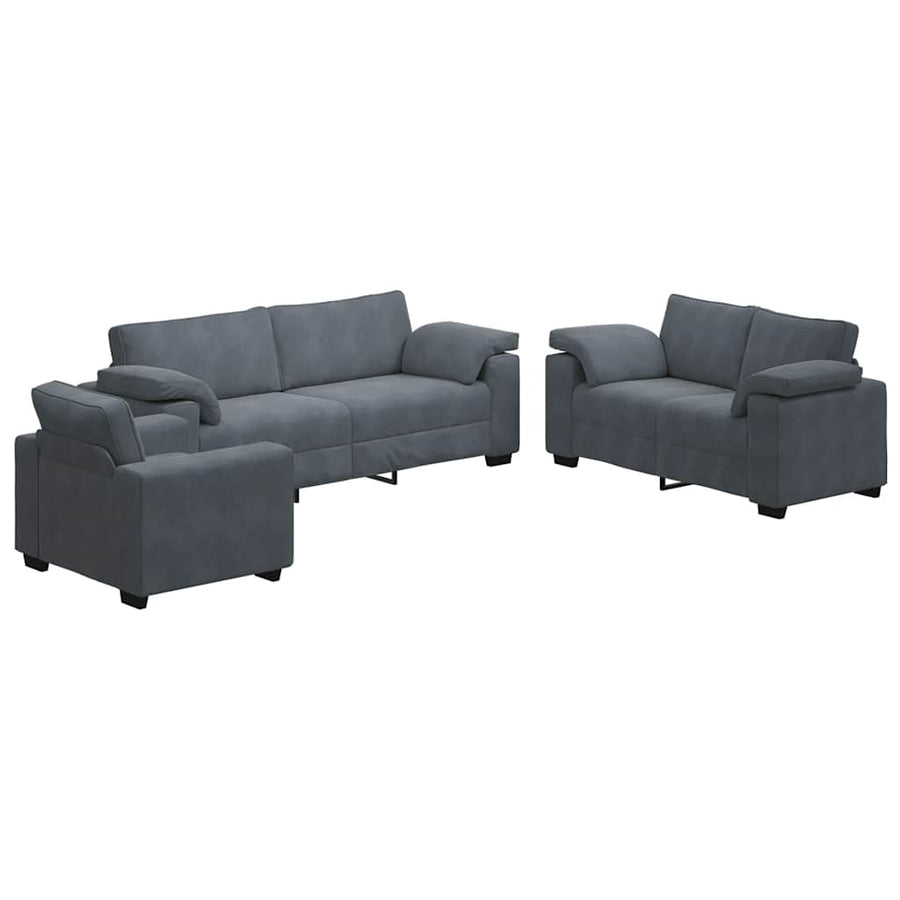 3-Delige Loungeset Met Kussens Fluweel Donkergrijs