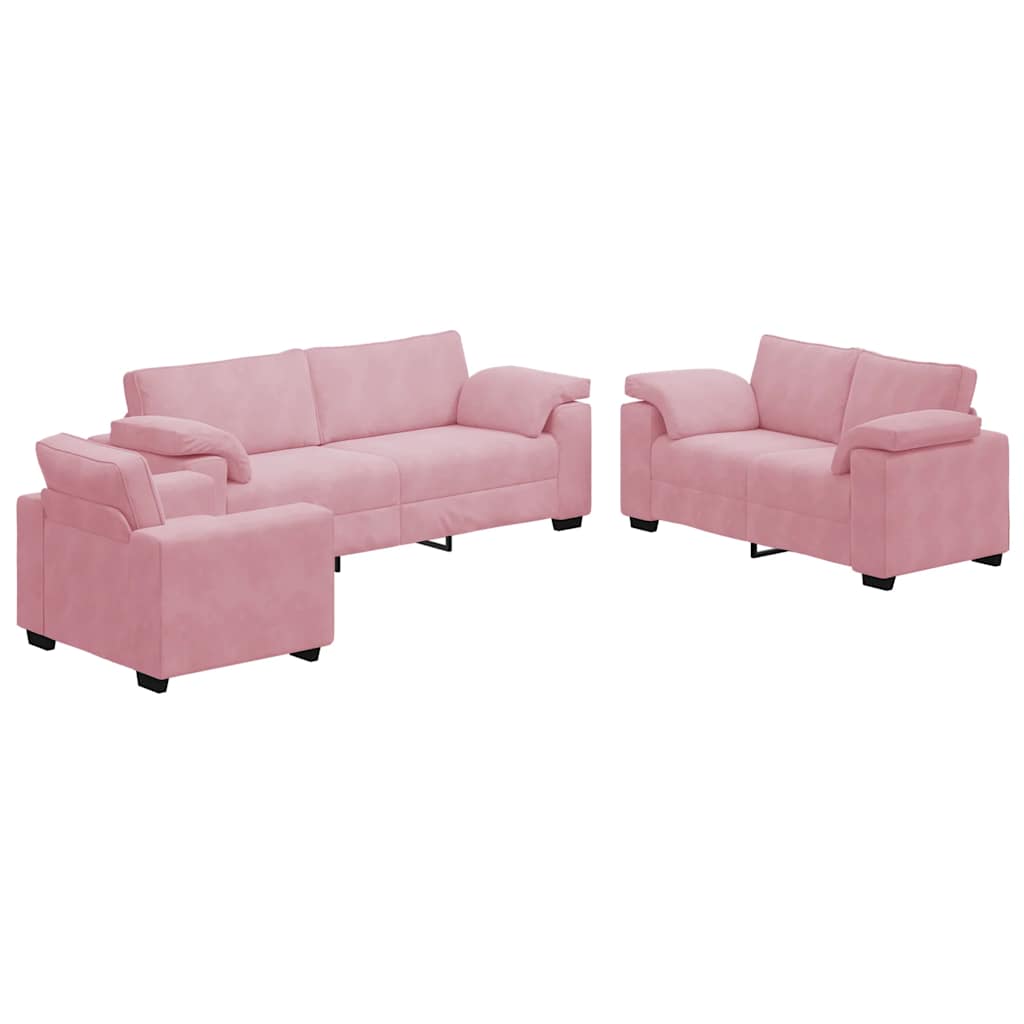 3-delige Loungeset met kussens fluweel roze
