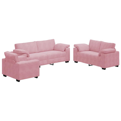 3-delige Loungeset met kussens fluweel roze