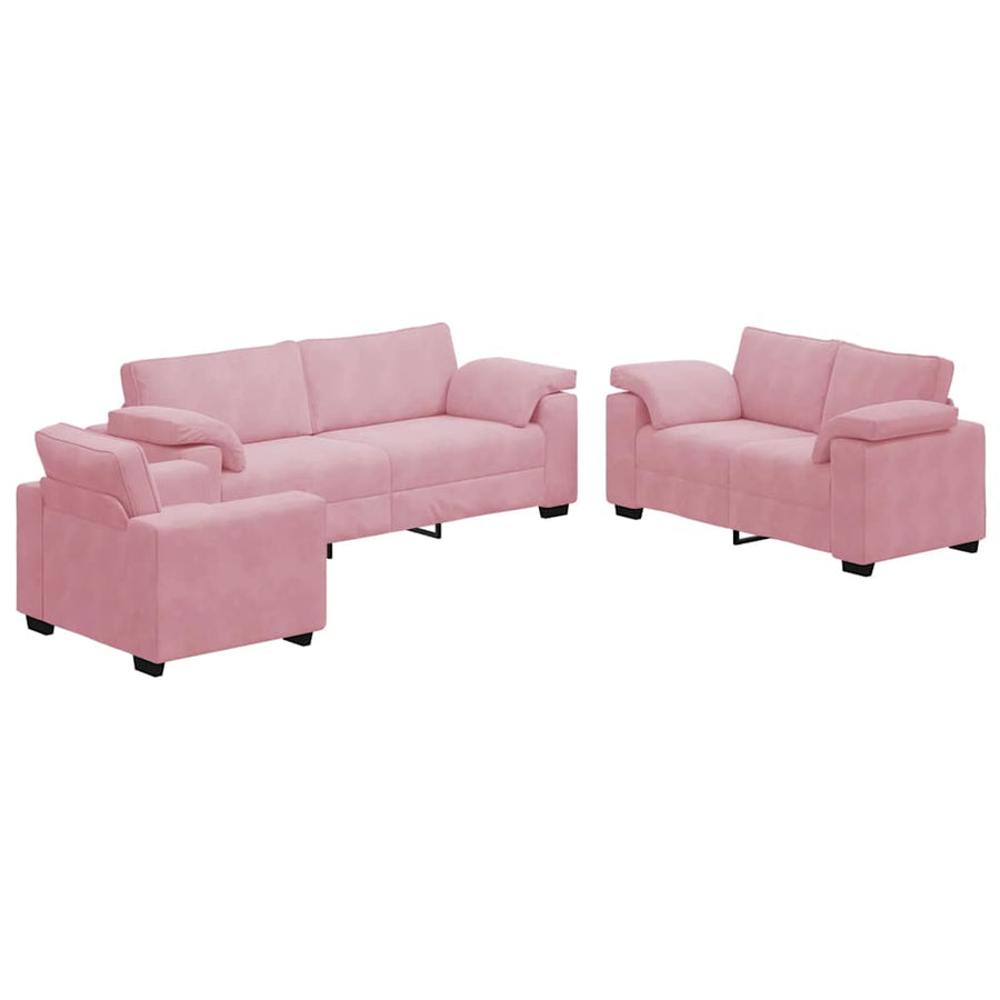 3-delige Loungeset met kussens fluweel roze