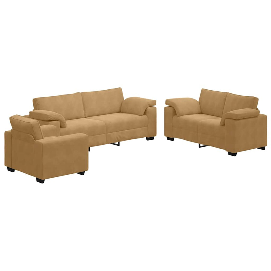 3-delige Loungeset met kussens fluweel bruin
