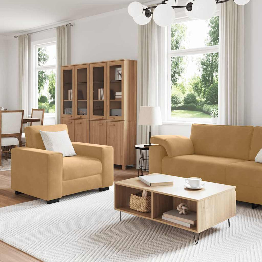 3-delige Loungeset met kussens fluweel bruin