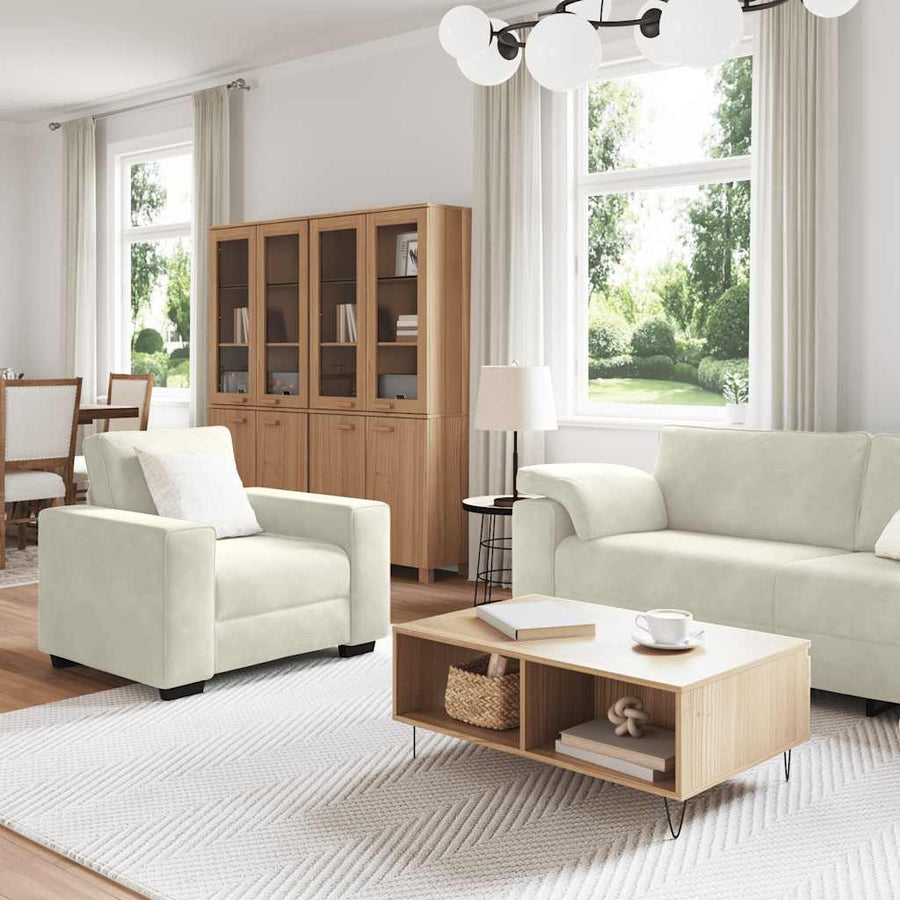 3-Delige Loungeset Met Kussens Fluweel Kleurig Crème