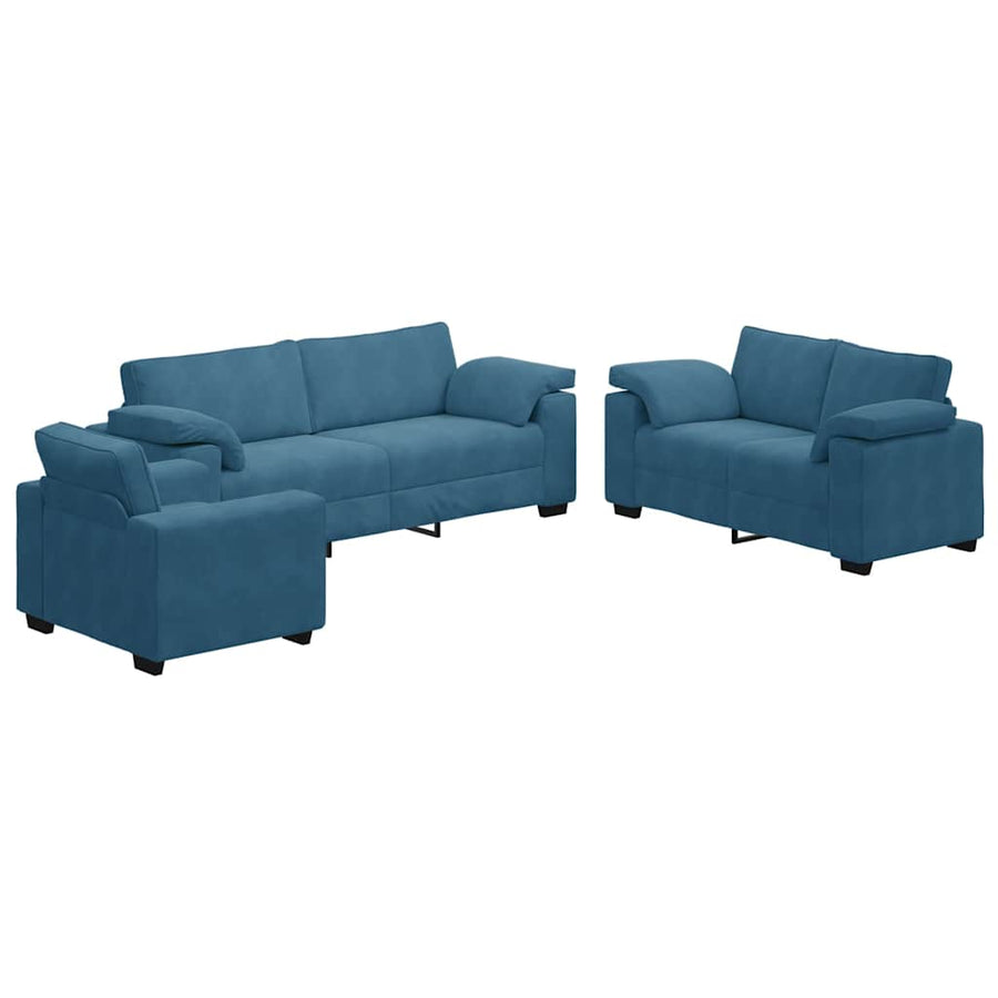 3-delige Loungeset met kussens fluweel blauw