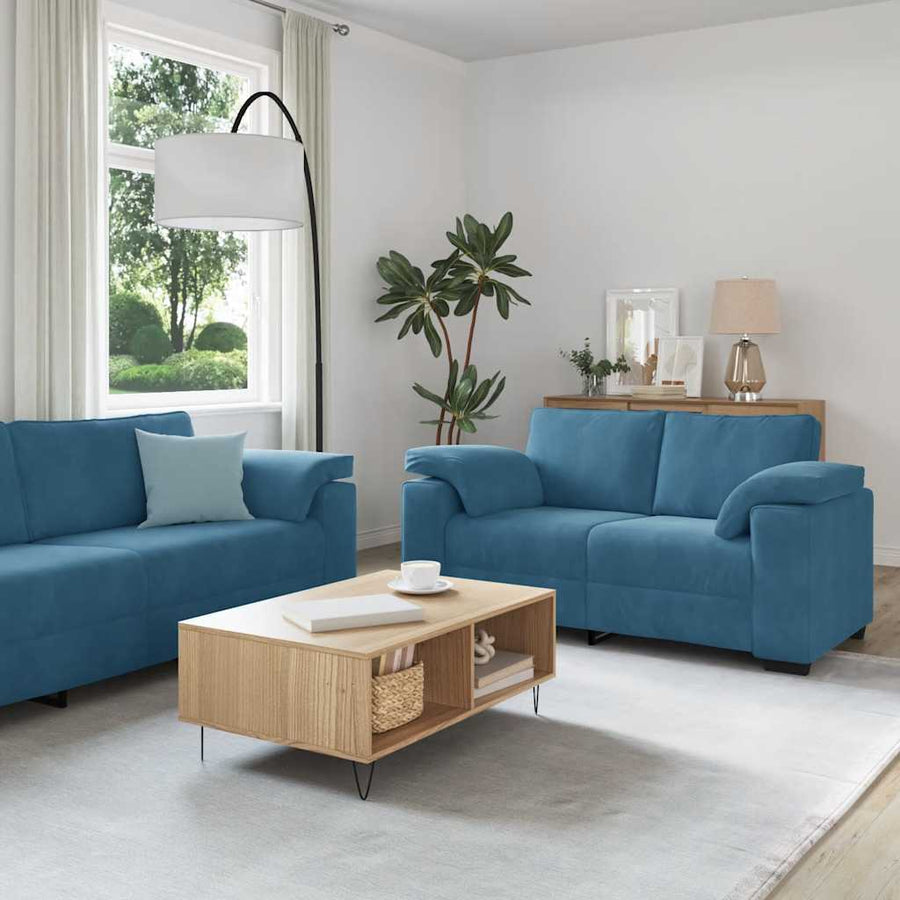 3-delige Loungeset met kussens fluweel blauw