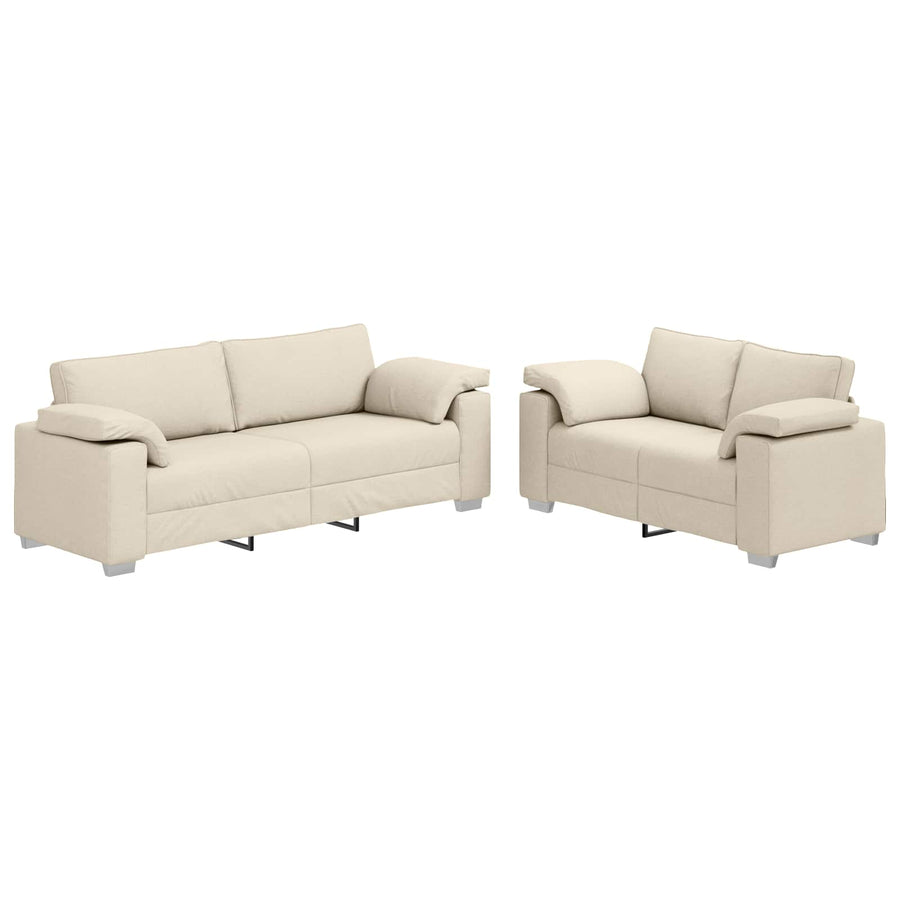 Bank 2 pcs Beige 219 x 80 x 82 cm Linnen-mix stof