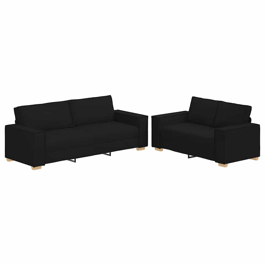 2-Delige Loungeset Met Kussens Stof Zwart