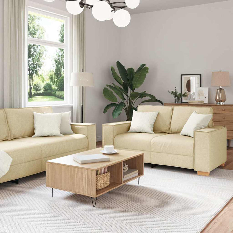 2-Delige Loungeset Met Kussens Stof Kleurig Crème