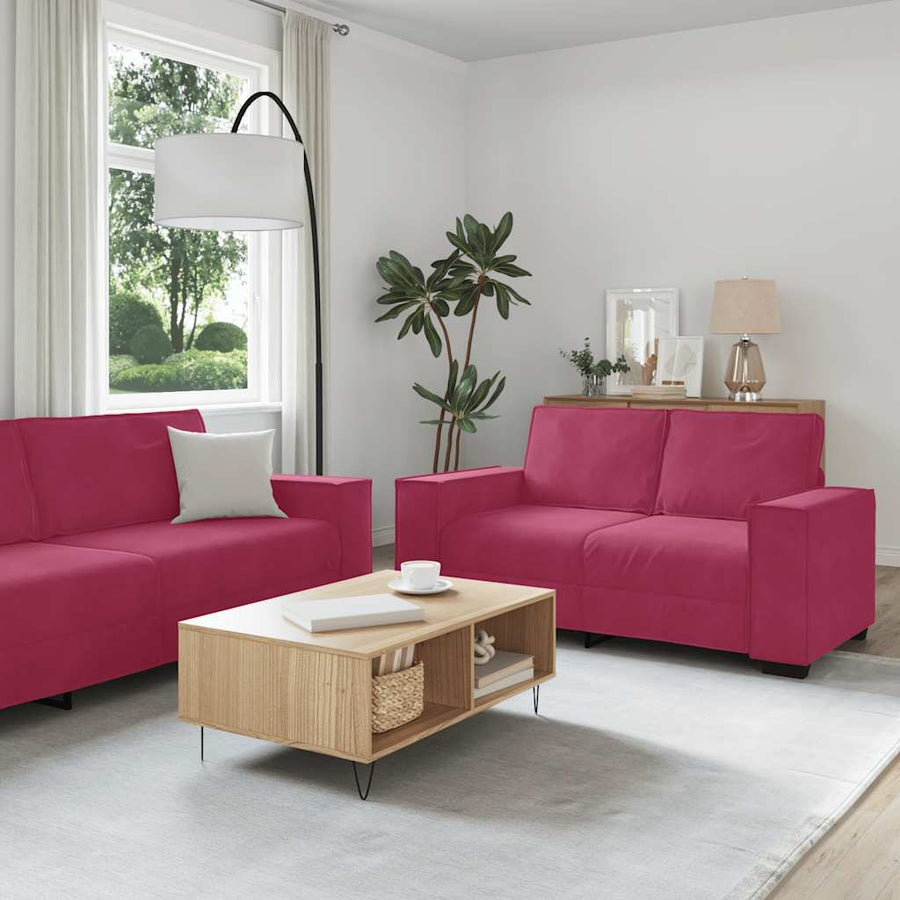 2-Delige Loungeset Met Kussens Fluweel Wijnrood