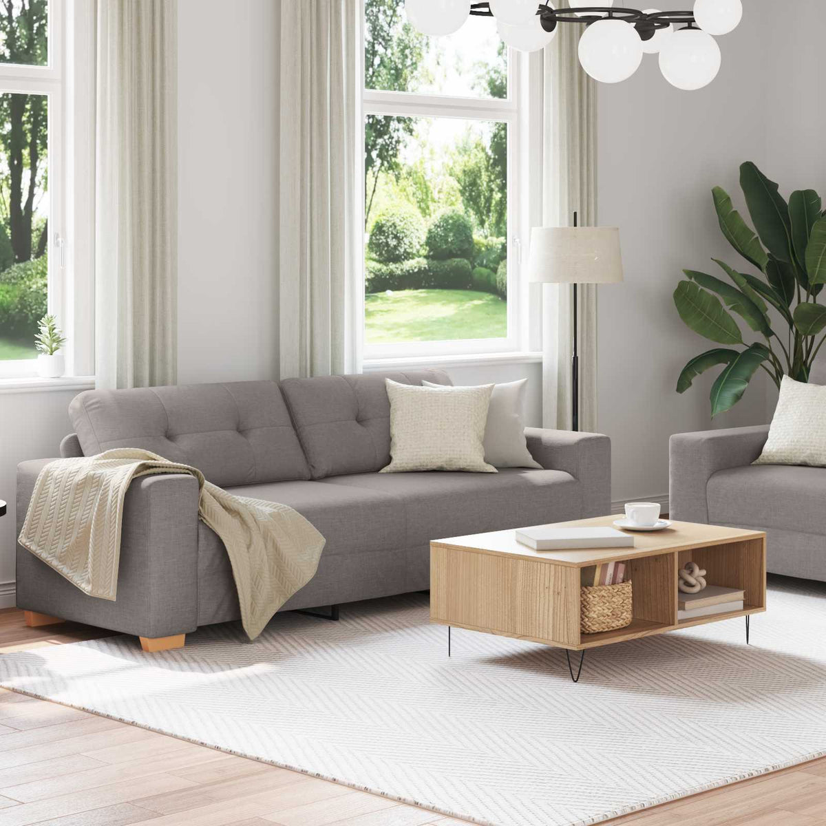 Bank 2 st Taupe Linnen-mix stof