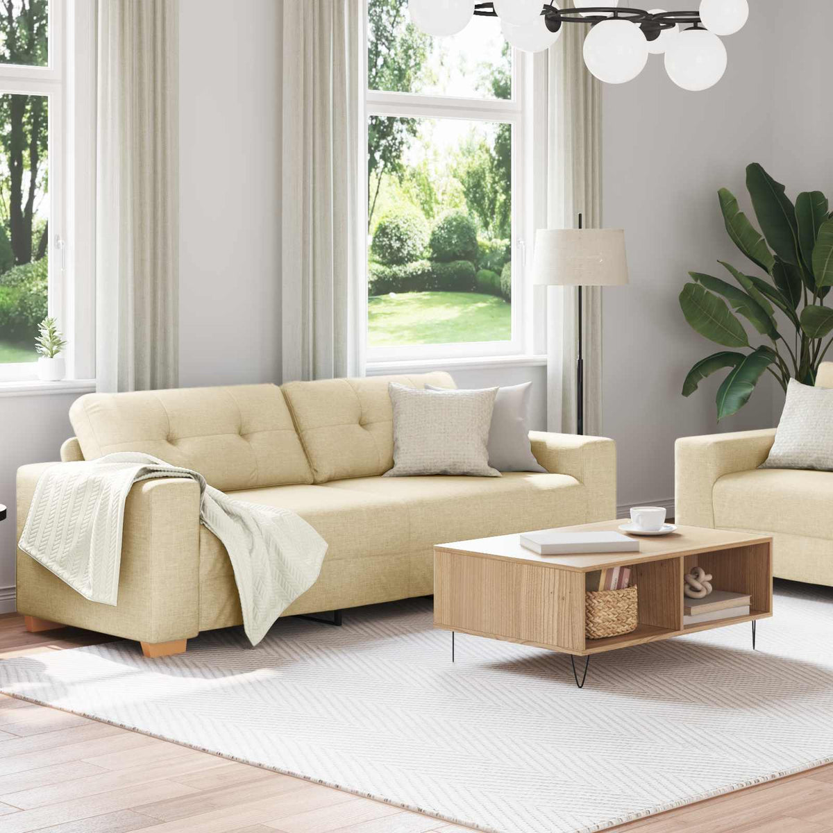 Bank 2 st Crème Linnenmix Stoffen