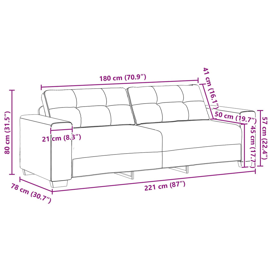 Bank 2 pcs Geel 221 x 80 x 80 cm Stof
