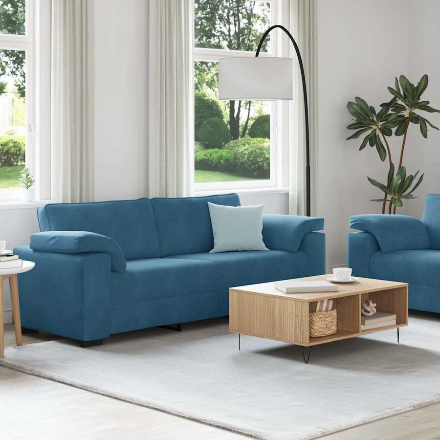 2-delige bankset met kussens, blauw fluweel