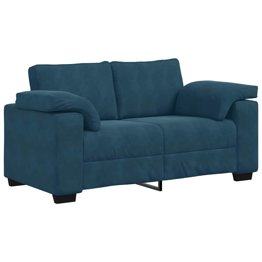 2-delige bankset met kussens, blauw fluweel