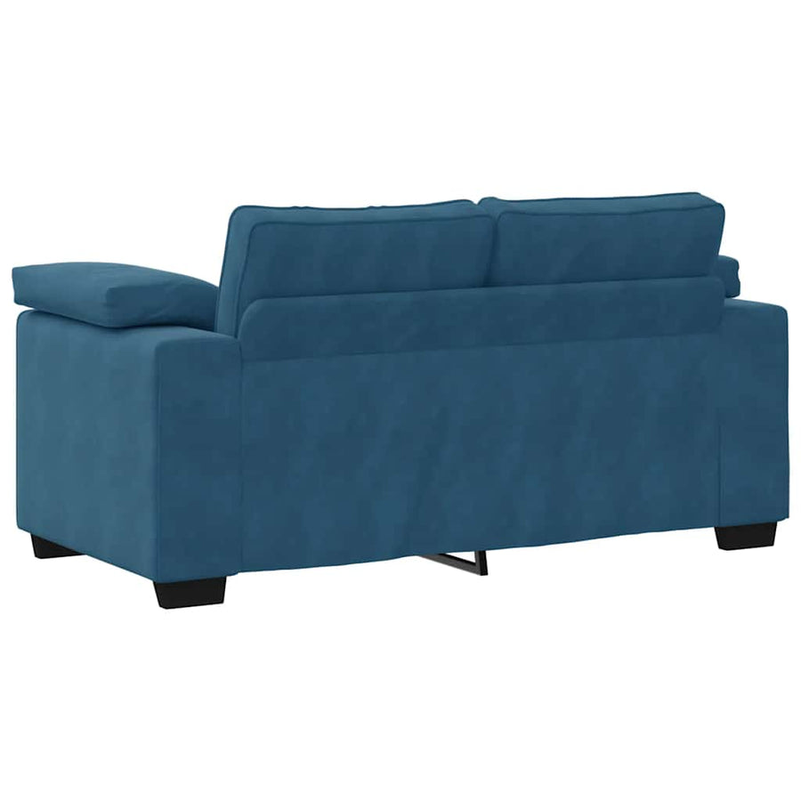 2-delige bankset met kussens, blauw fluweel