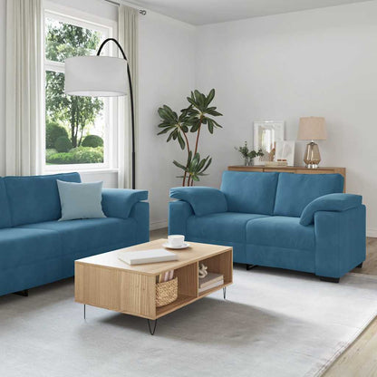 2-delige bankset met kussens, blauw fluweel