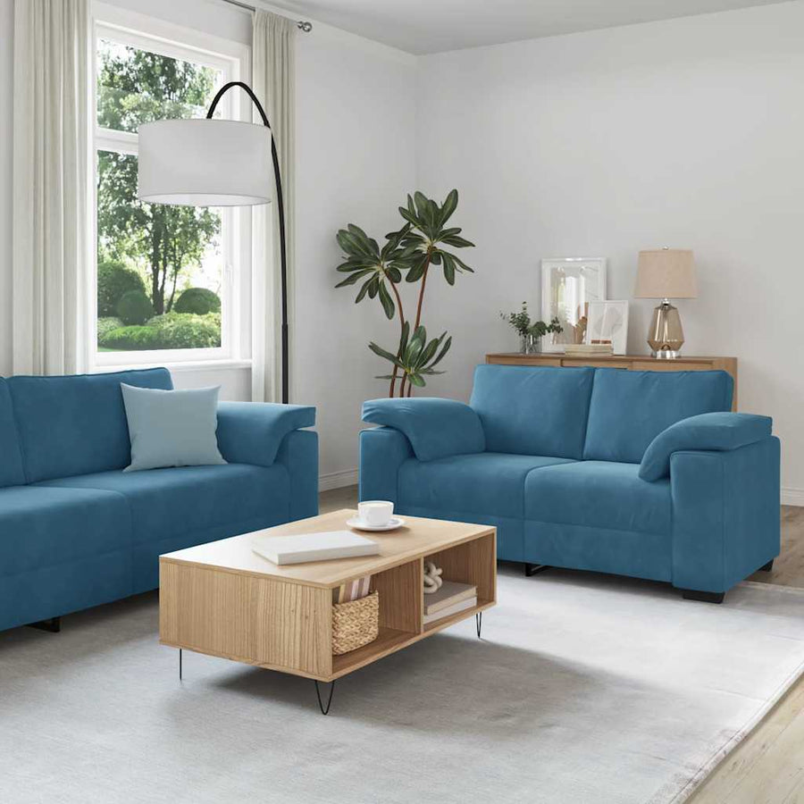 2-delige bankset met kussens, blauw fluweel