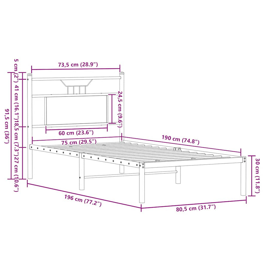 Bedframe zonder matras hout gerookt eikenkleurig 75x190 cm