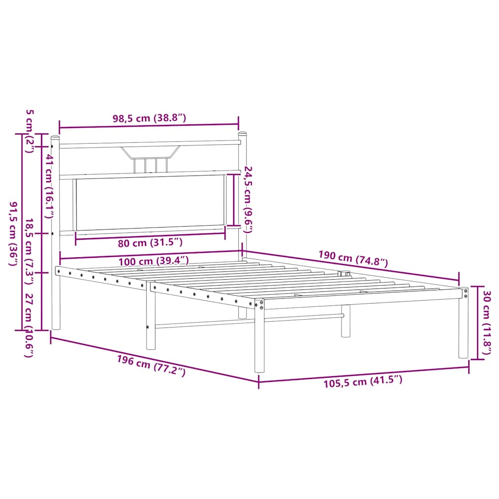 Bedframe zonder matras hout gerookt eikenkleurig 100x190 cm