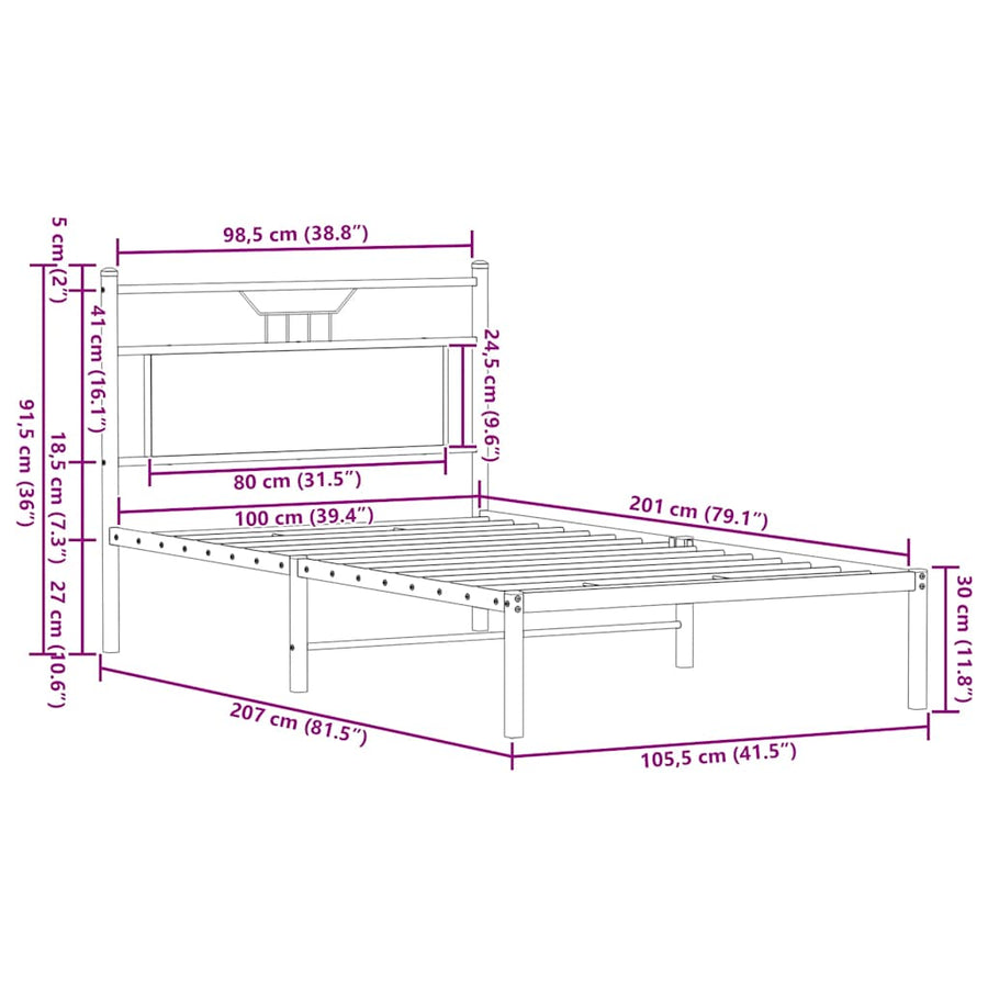 Bedframe zonder matras hout gerookt eikenkleurig 100x200 cm