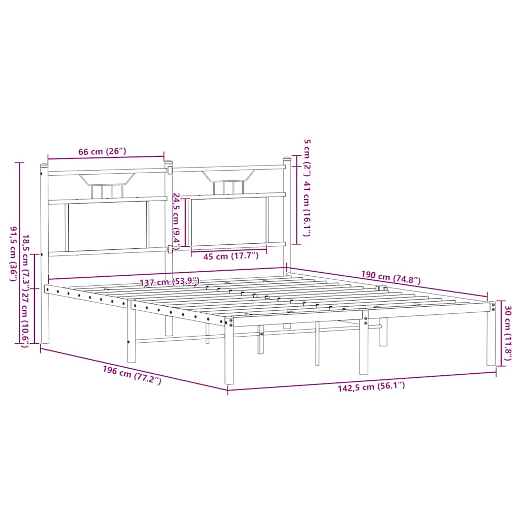 Bedframe zonder matras hout gerookt eikenkleurig 137x190 cm