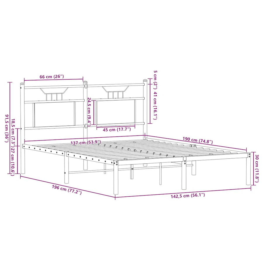 Bedframe zonder matras hout gerookt eikenkleurig 137x190 cm