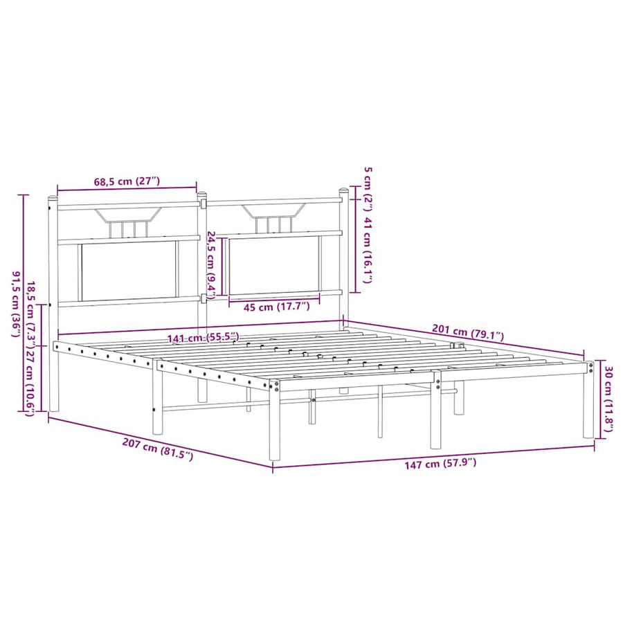 Bedframe zonder matras hout gerookt eikenkleurig 140x200 cm